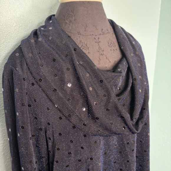 Catherine's Plus Size Black Blue Sequin Tunic Blouse - Picture 4 of 12